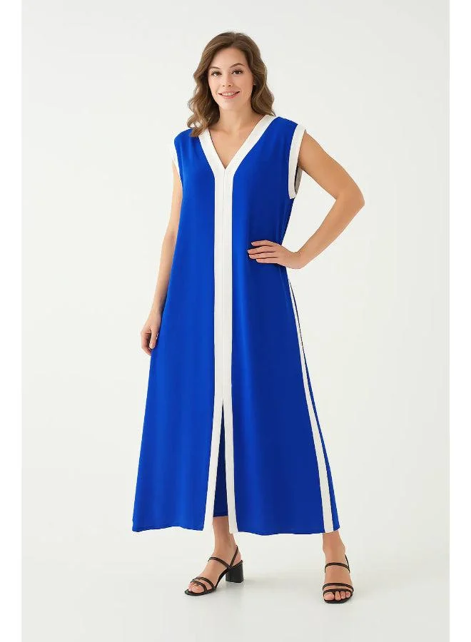 Hoxton Gal Blue V‑Neck Sleeveless Oversized Maxi Dress