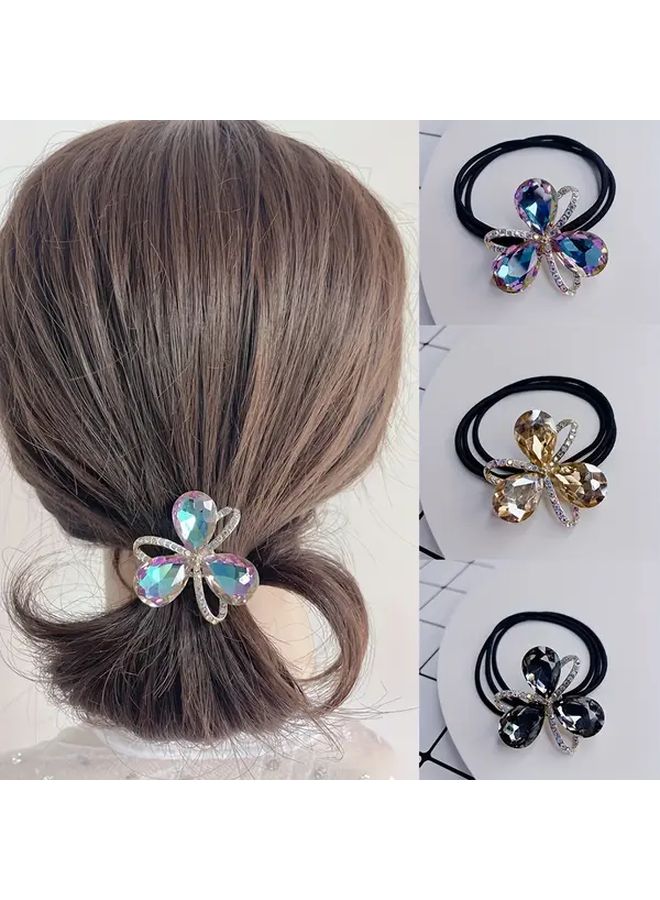 Purple And Champagne Rhinestone Floral Hair Tie Sparkling Stretchy For Women - Image 1