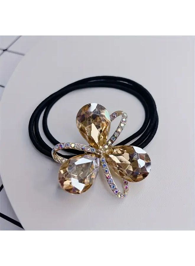 Purple And Champagne Rhinestone Floral Hair Tie Sparkling Stretchy For Women - Image 5