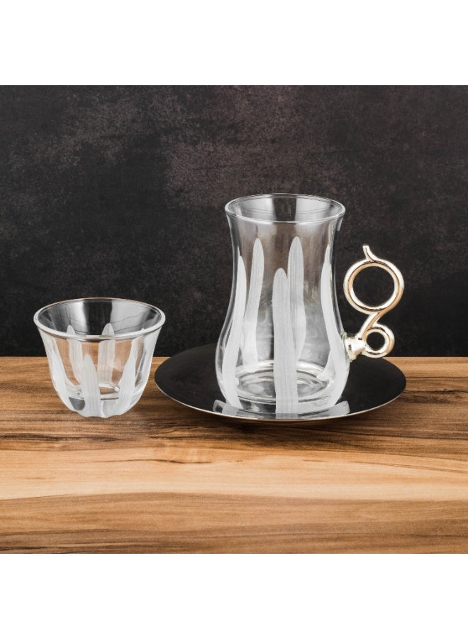 بايبلوس ☕✨ طقم ضيافة كريستال تركي فاخر – 6 فناجين شاي + 6 صحون ستانلس + 6 فناجين قهوة سعودية 🇹🇷💎 - Image 2