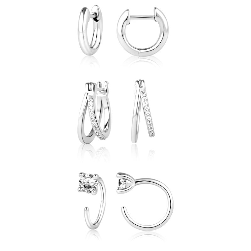 Poxtex Small Silver Hoop Earrings for Women Huggie Cartilage Earrings Set for Multiple Piercing Lightweight Hypoallergenic 925 Sterling Silver Jewelry for Gift - Image 1