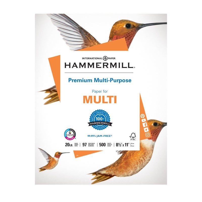 Hammermill Printer Paper, Premium Multipurpose Paper 20 lb, 8.5 x 11 - 1 Ream (500 Sheets) - 97 Bright, Made in the USA - Image 1