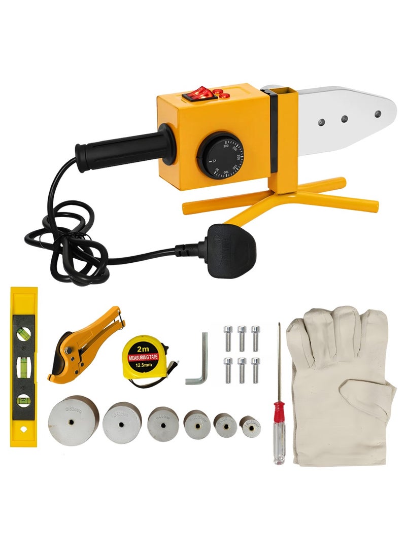 ديفاونز مجموعة ماكينة لحام أنابيب البولي بروبيلين من ديفاونس ZT20-63، 20-63 مم، 2000 واط، درجة حرارة قابلة للتعديل من 0 إلى 300 درجة مئوية، علبة حديدية، مجموعة أدوات لحام كاملة مع مقابس، قفازات، قاطع، شريط قياس - Image 2