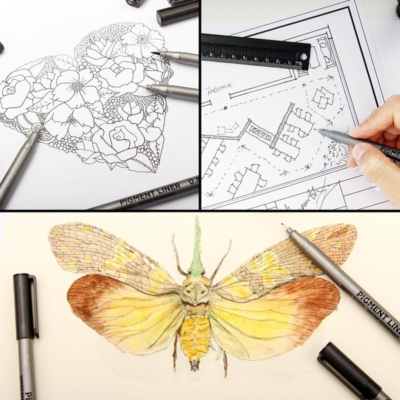 STA أقلام حبر دقيق سوداء من بروزارث، مقاومة للماء، أقلام رسم، أقلام توضيحية للفنانين، متعددة الخطوط، لفن الألوان المائية، الرسم، الأنمي، المانغا، التصميم، 9/طقم (أسود) - Image 5