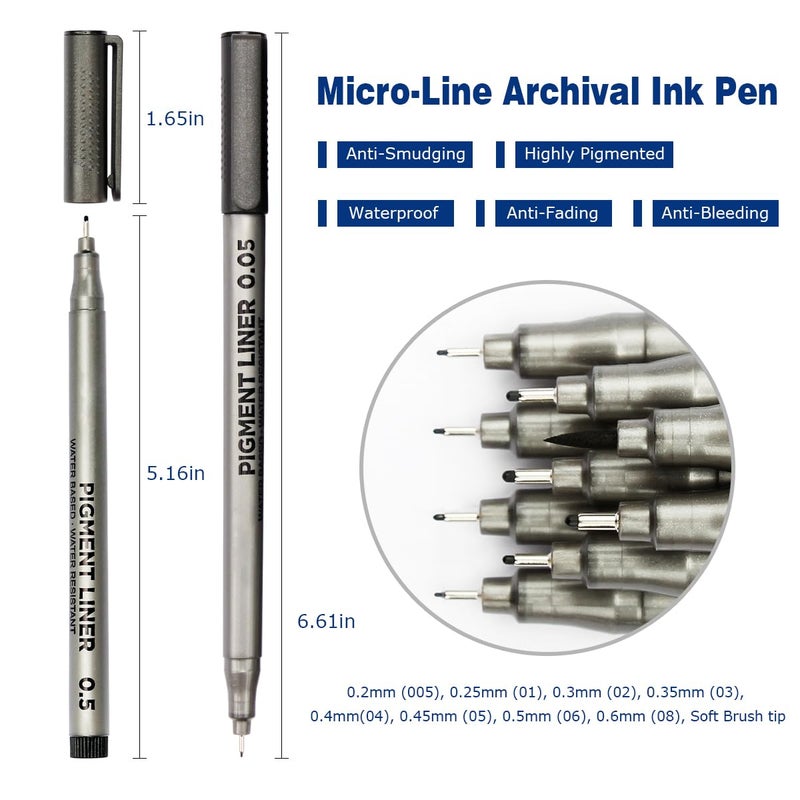 STA أقلام حبر دقيق سوداء من بروزارث، مقاومة للماء، أقلام رسم، أقلام توضيحية للفنانين، متعددة الخطوط، لفن الألوان المائية، الرسم، الأنمي، المانغا، التصميم، 9/طقم (أسود) - Image 4
