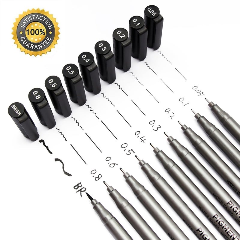 STA أقلام حبر دقيق سوداء من بروزارث، مقاومة للماء، أقلام رسم، أقلام توضيحية للفنانين، متعددة الخطوط، لفن الألوان المائية، الرسم، الأنمي، المانغا، التصميم، 9/طقم (أسود) - Image 2