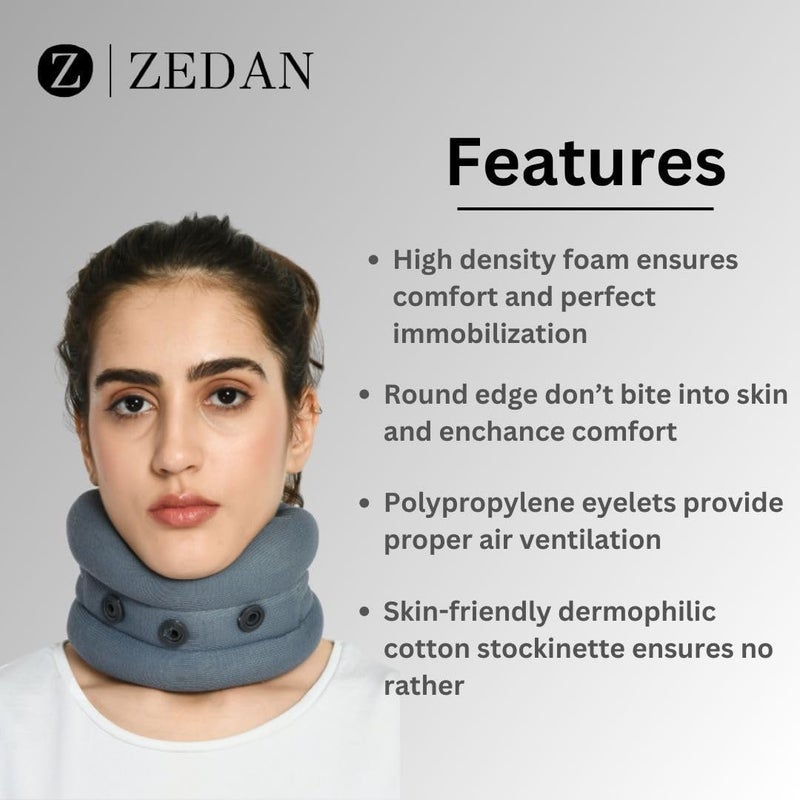 ZEDAN Soft Foam Universal Cervical Collar | Adjustable Neck Support Brace | For Sleeping - Relieves Neck Pain & Spine Pressure | Neck Collar After Whiplash or Injury | For Women & Men - (XL, Grey) - Image 3