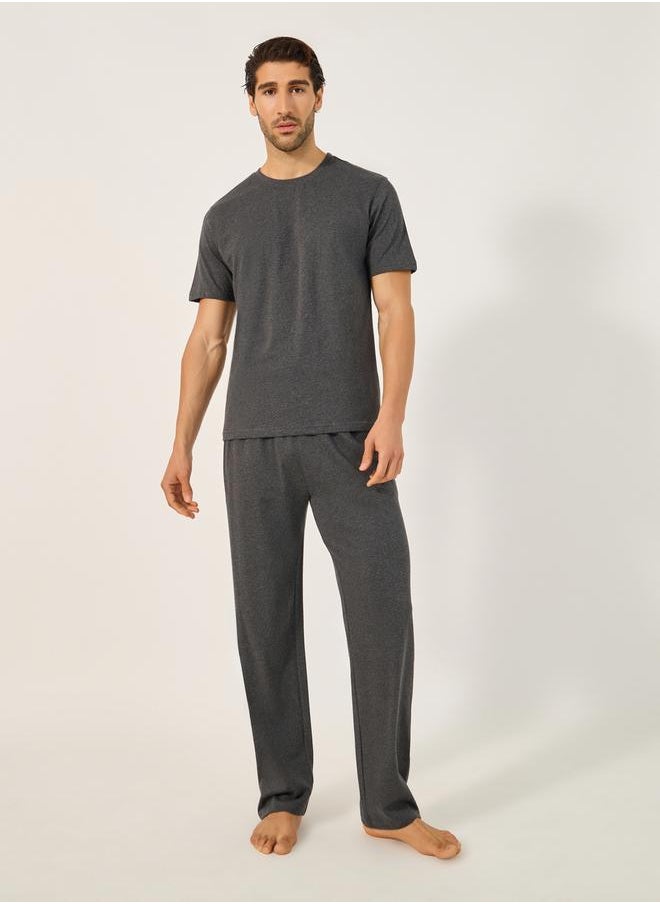 Styli Set of 2 - Solid Round Neck T-Shirt and Pyjama Set  - Image 2