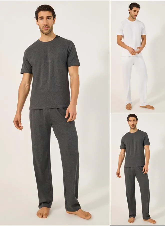 Styli Set of 2 - Solid Round Neck T-Shirt and Pyjama Set