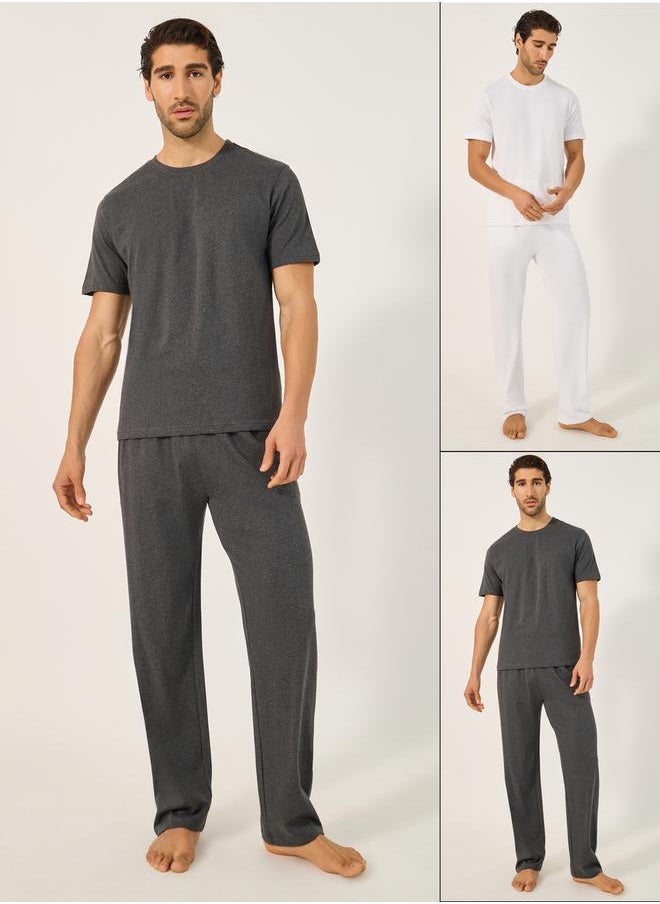 Styli Set of 2 - Solid Round Neck T-Shirt and Pyjama Set  - Image 1