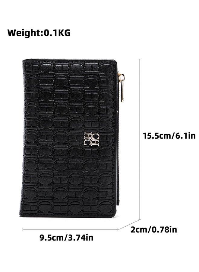 Chchmu CHCH Women's Classic Black Long Wallet, Stylish and Simple Retro Card Holder, Zippered Printed PU Coated Twill Travel Bag - Image 4