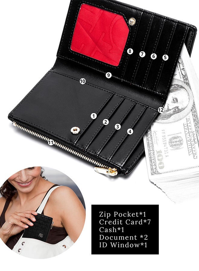 Chchmu CHCH Women's Classic Black Long Wallet, Stylish and Simple Retro Card Holder, Zippered Printed PU Coated Twill Travel Bag - Image 3