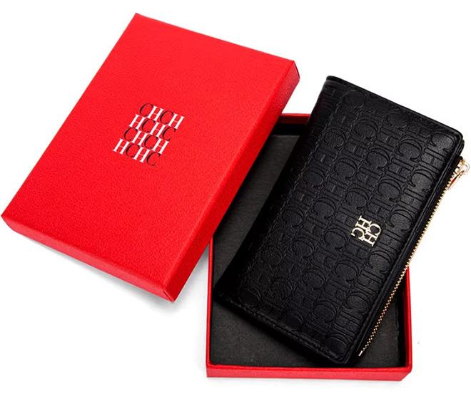 Chchmu CHCH Women's Classic Black Long Wallet, Stylish and Simple Retro Card Holder, Zippered Printed PU Coated Twill Travel Bag - Image 1