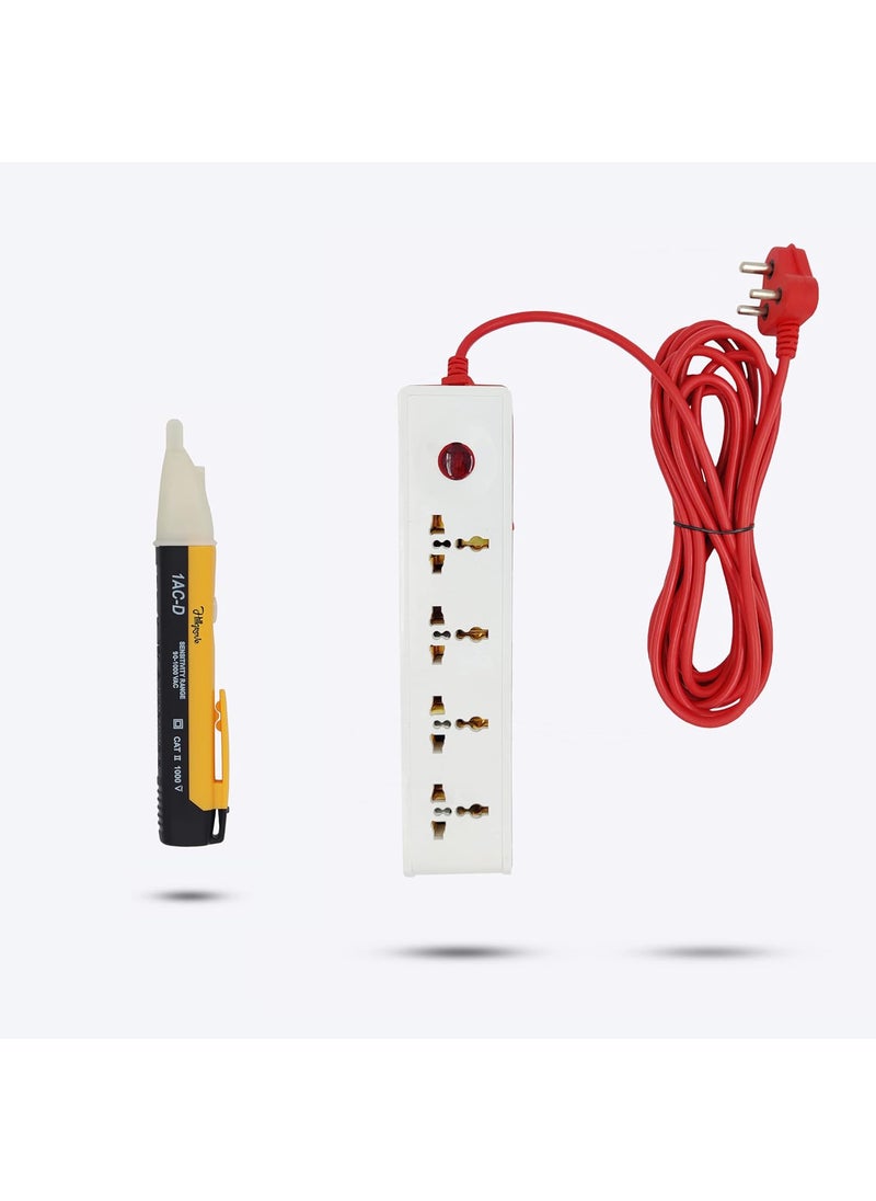Hillgrove Hillgrove HGCM303M1 Power Extension Board with 4 Universal Socket 1 Switch with NonContact Volatge Tester and 5 Meter Long Cable Surge Protector for HomeComputerFridge 4 Socket Extension Boards  - Image 1