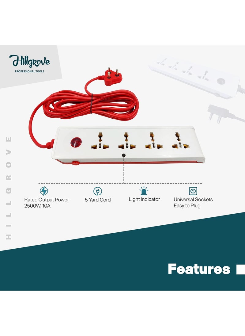 Hillgrove Hillgrove HGCM303M1 Power Extension Board with 4 Universal Socket 1 Switch with NonContact Volatge Tester and 5 Meter Long Cable Surge Protector for HomeComputerFridge 4 Socket Extension Boards  - Image 4