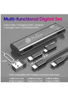 ProOne ProOne USB Cable Conversion Storage Box, Multi-type Charging Cable Converter, Micro Data Transfer Tool, PD 60W Charging and Data Transfer Cable Kit, Sim Card Tray Eject Tool and Slots  - Image 3