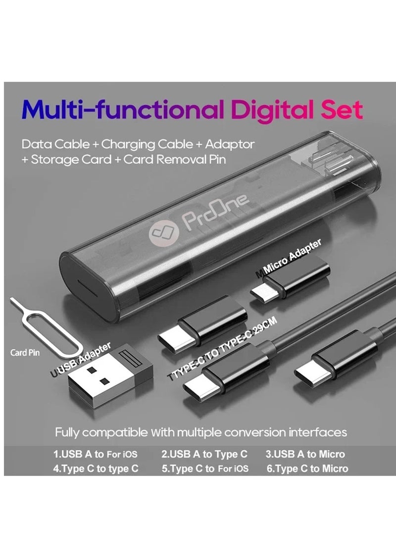 ProOne - ProOne USB Cable Conversion Storage Box, Multi-type Charging Cable Converter, Micro Data Transfer Tool, PD 60W Charging and Data Transfer Cable Kit, Sim Card Tray Eject Tool and Slots - Image 1