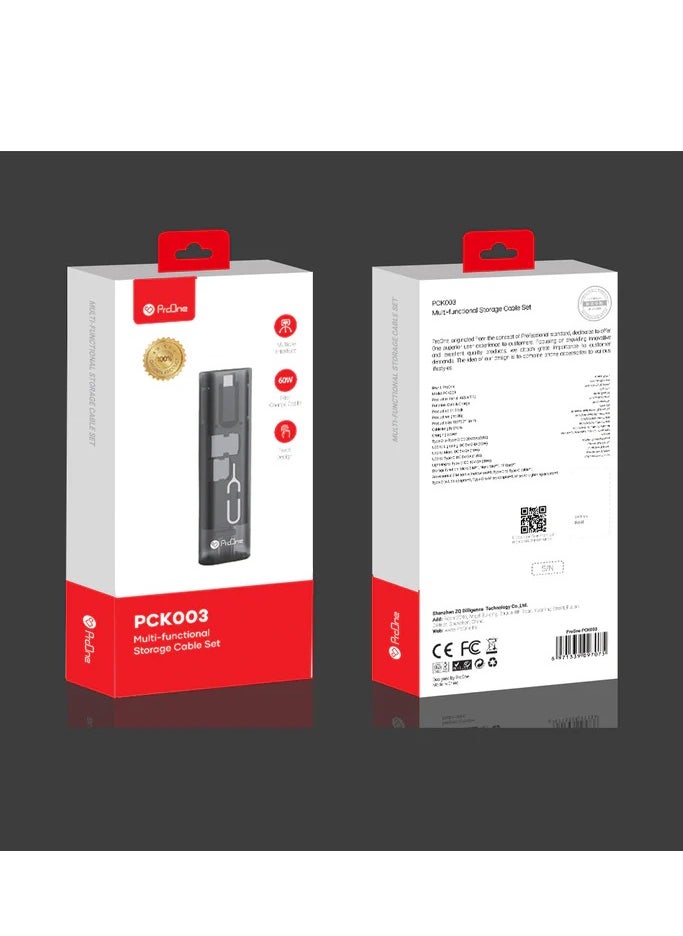 ProOne - ProOne USB Cable Conversion Storage Box, Multi-type Charging Cable Converter, Micro Data Transfer Tool, PD 60W Charging and Data Transfer Cable Kit, Sim Card Tray Eject Tool and Slots - Image 1