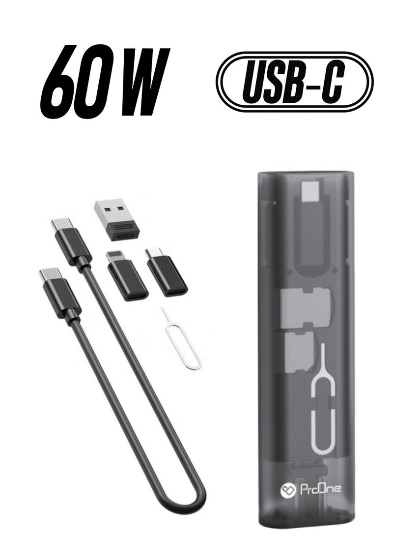 ProOne - ProOne USB Cable Conversion Storage Box, Multi-type Charging Cable Converter, Micro Data Transfer Tool, PD 60W Charging and Data Transfer Cable Kit, Sim Card Tray Eject Tool and Slots - Image 1