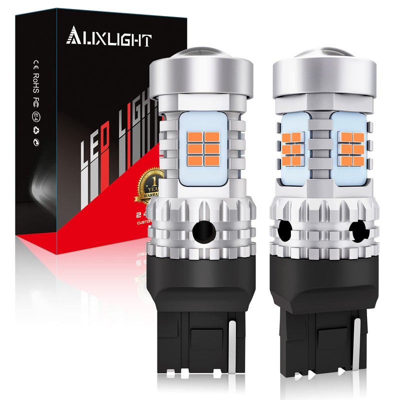 مصابيح LED AUXLIGHT 7440 T20 شديدة السطوع 7440NA 7441 W21W WY21W 992 بديل لمصابيح إشارة الانعطاف 2200K أصفر كهرماني عبوة من 2