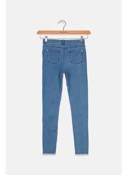 Tchibo Kids Girl Regular Fit Washed Denim Jeans, Blue  - Image 2