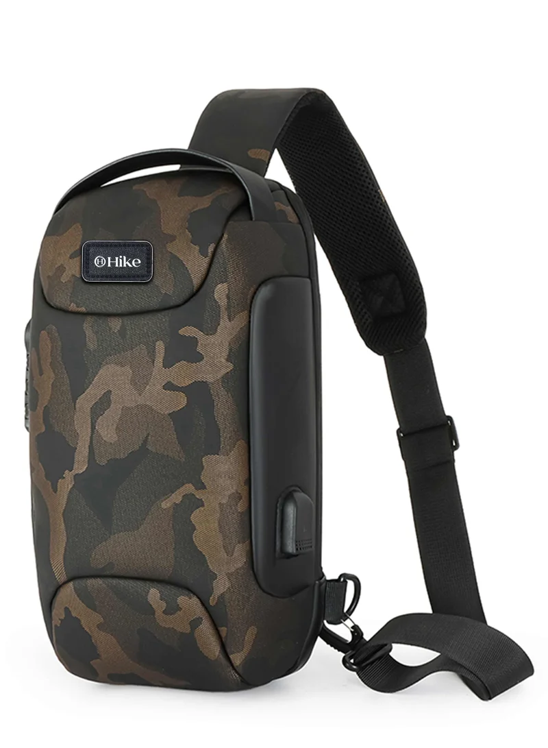 HIKE Unisex Crossbody Bag Water Resistant Anti-Theft Shoulder Bag with Built in USB Port and 3-Digit Combination lock for Business Travel Outdoor Shopping, HKSBYG