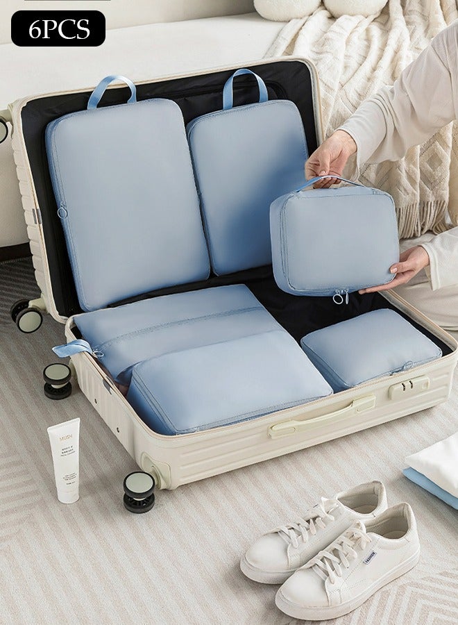 DUNISO 6 قطع مكعبات التعبئة للحقائب، مجموعة حقائب تخزين السفر، منظّم حقائب السفر المقاومة للماء، حقائب تنظيم ضغط متعددة الوظائف، مجموعة تعبئة السفر للاحتياجات الأساسية للسفر للرجال والنساء - Image 1