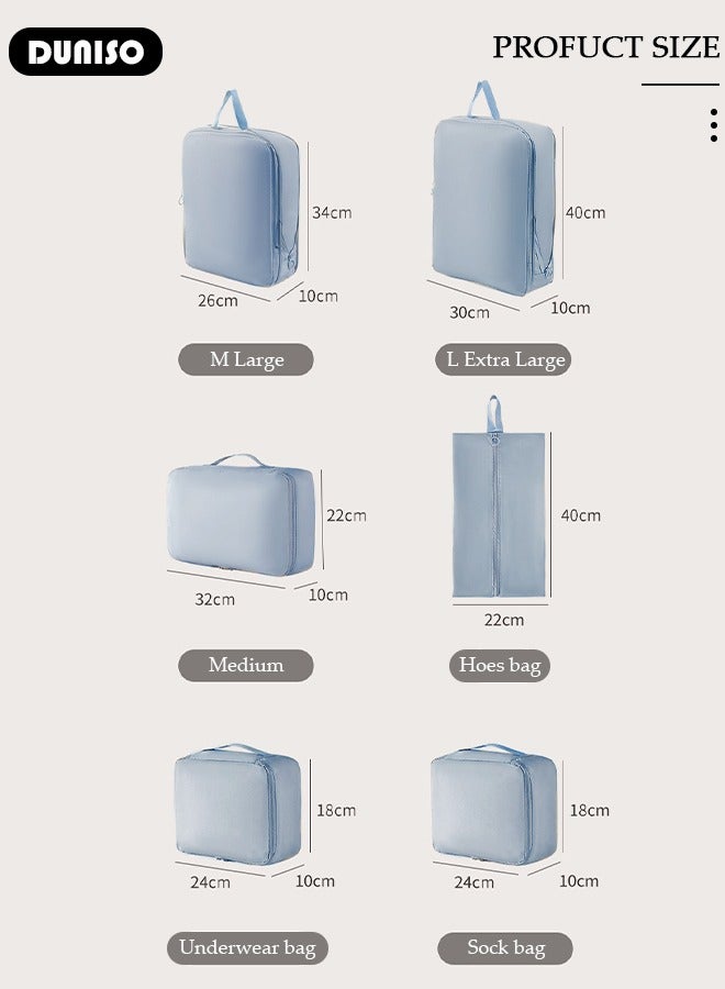 DUNISO 6 قطع مكعبات التعبئة للحقائب، مجموعة حقائب تخزين السفر، منظّم حقائب السفر المقاومة للماء، حقائب تنظيم ضغط متعددة الوظائف، مجموعة تعبئة السفر للاحتياجات الأساسية للسفر للرجال والنساء - Image 4