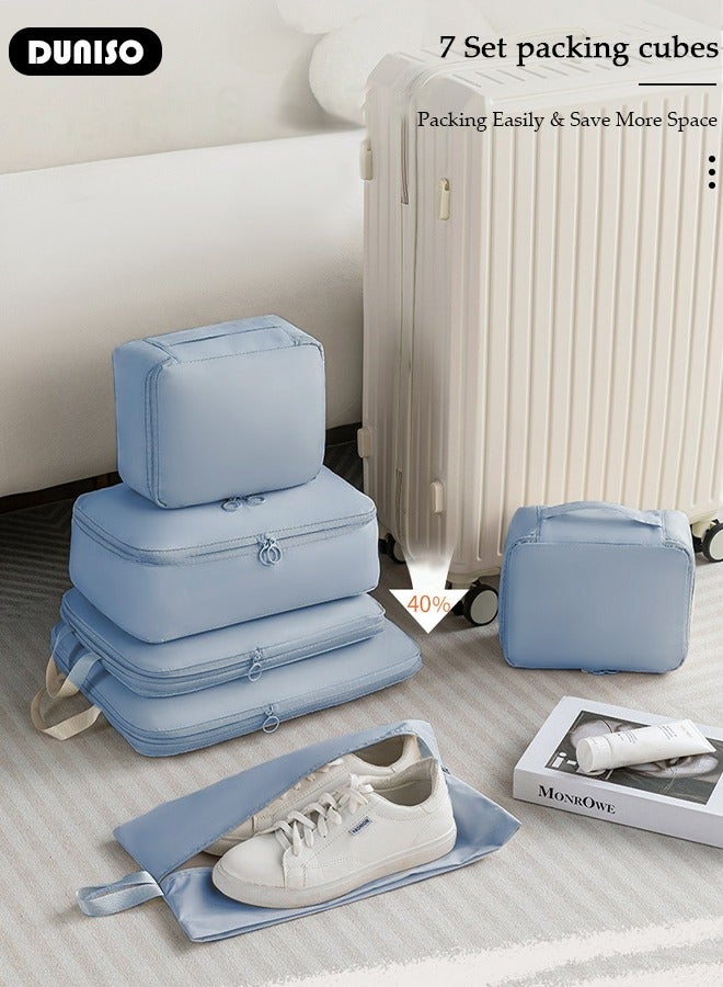 DUNISO 6 قطع مكعبات التعبئة للحقائب، مجموعة حقائب تخزين السفر، منظّم حقائب السفر المقاومة للماء، حقائب تنظيم ضغط متعددة الوظائف، مجموعة تعبئة السفر للاحتياجات الأساسية للسفر للرجال والنساء - Image 3