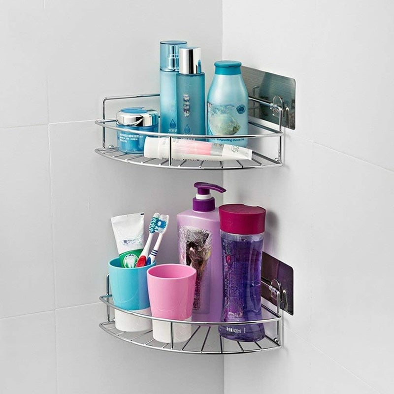 NANIAAY No Drilling Wall Mounted Shower Caddy Shelf Organizer Adhesive Corner for Bathroom Kitchen Removable Corner Shelf Magic Sticker - Image 3