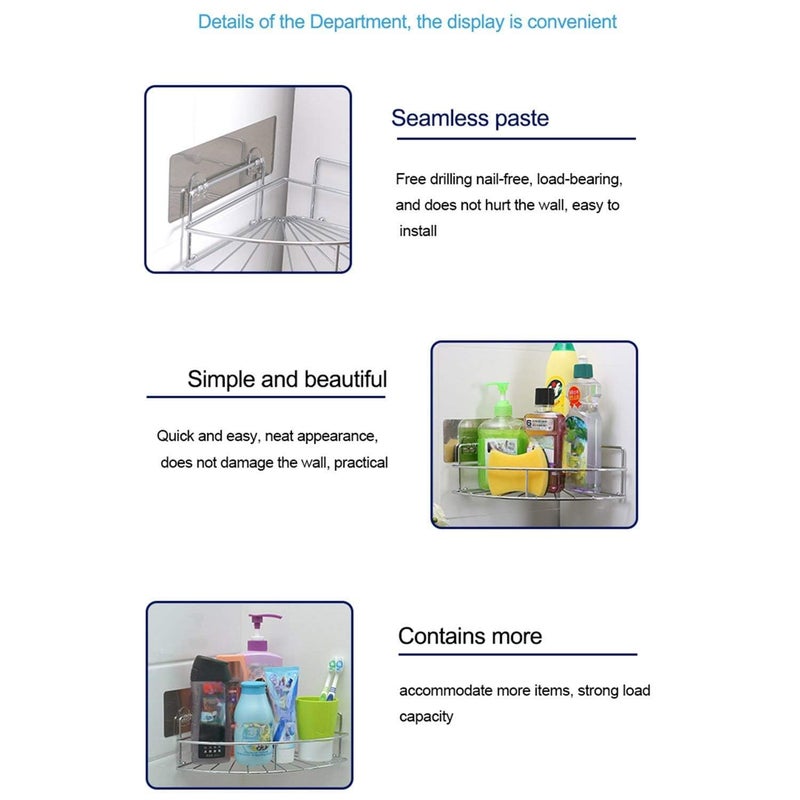 NANIAAY No Drilling Wall Mounted Shower Caddy Shelf Organizer Adhesive Corner for Bathroom Kitchen Removable Corner Shelf Magic Sticker - Image 5