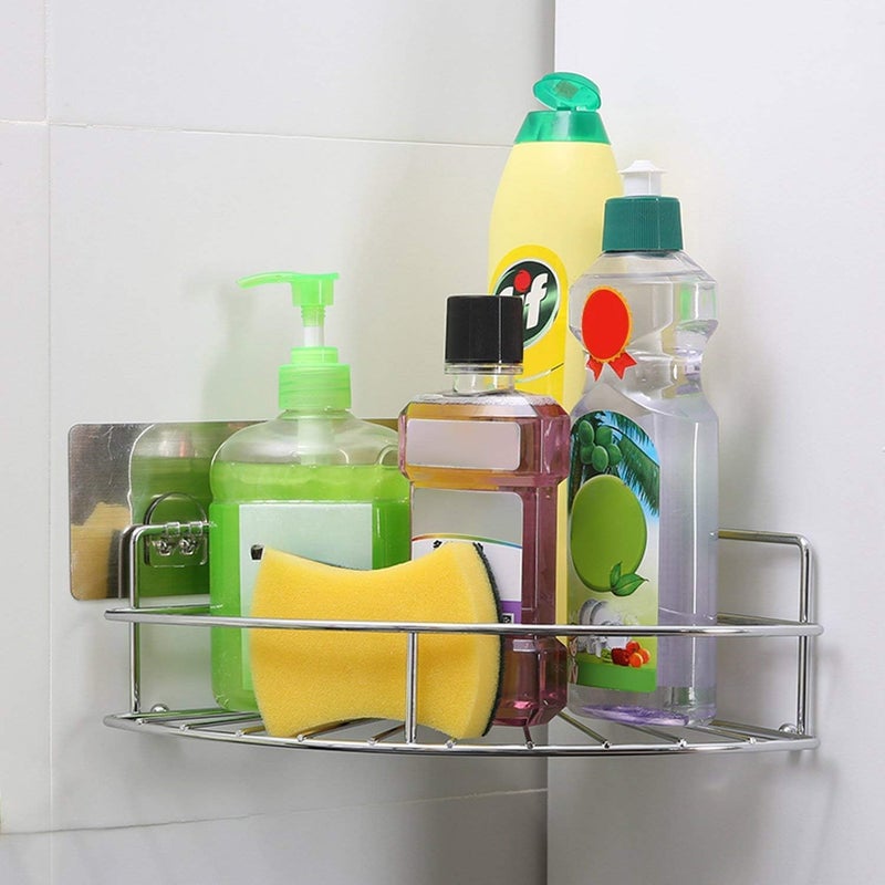NANIAAY No Drilling Wall Mounted Shower Caddy Shelf Organizer Adhesive Corner for Bathroom Kitchen Removable Corner Shelf Magic Sticker - Image 2