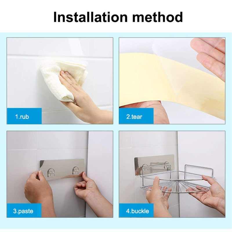 NANIAAY No Drilling Wall Mounted Shower Caddy Shelf Organizer Adhesive Corner for Bathroom Kitchen Removable Corner Shelf Magic Sticker - Image 4