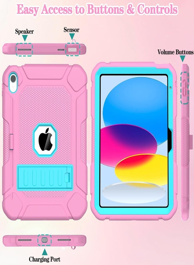 LTROP Case for iPad 10th Generation 10.9 inch 2022, iPad 10th Generation Case with Kickstand & Pencil Holder, Heavy Duty Shockproof Rugged Protective iPad 10th Gen Case, Pink and Turquoise - Image 3