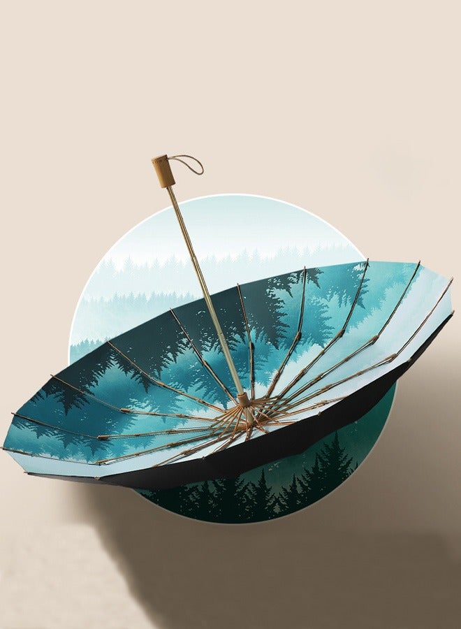 جوي شيك مظلة شمسية للحماية من الأشعة فوق البنفسجية قوية ذات 16 ضلع من ريترو فاشون باللون الأسود/الأخضر - Image 2