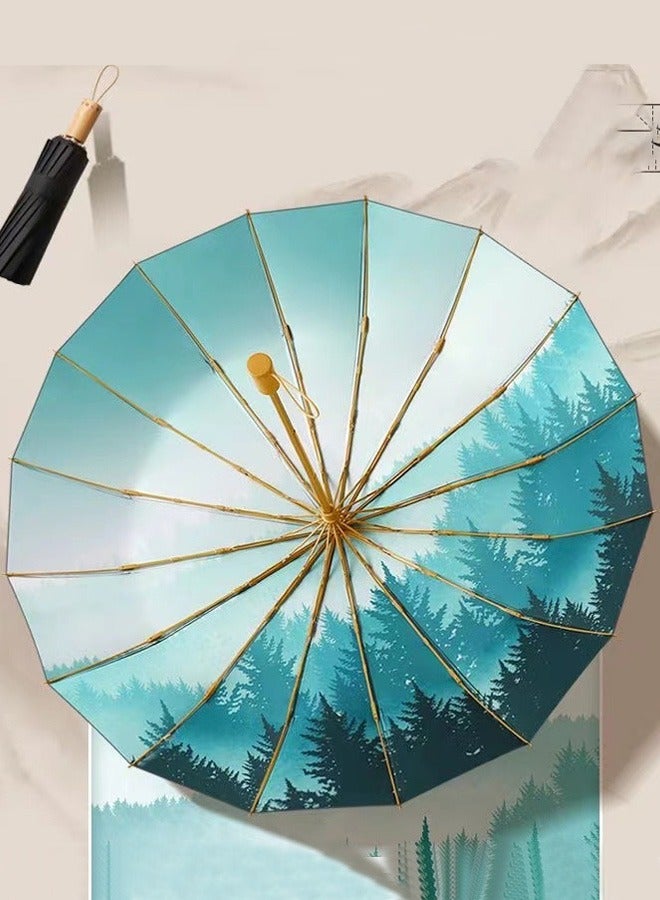 جوي شيك مظلة شمسية للحماية من الأشعة فوق البنفسجية قوية ذات 16 ضلع من ريترو فاشون باللون الأسود/الأخضر - Image 3