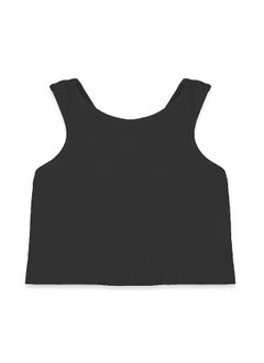 Kurve Kurve Premium Girls Seamless Supersoft Sleeveless Crop Tank Top - Stretchy Bra, UV UPF 50+ (Made in USA), Black, 4 Years-8 Years  - Image 2