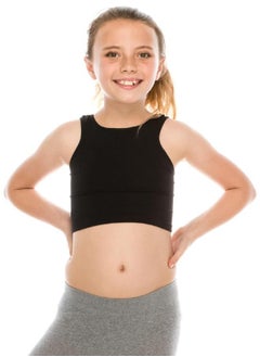 Kurve Kurve Premium Girls Seamless Supersoft Sleeveless Crop Tank Top - Stretchy Bra, UV UPF 50+ (Made in USA), Black, 4 Years-8 Years  - Image 3