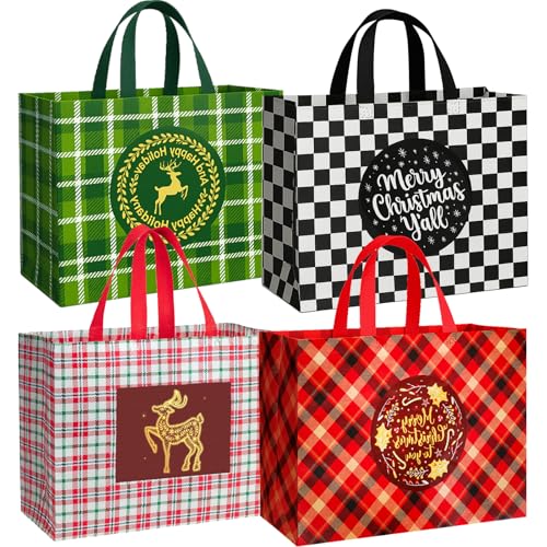 habgp 8 Pack Extra Large Christmas Gift Bags Reusable Tote Bags with Handle 169 x 126 x 67 NonWoven Christmas Gift Bags for Wrapping Shopping Gifts Holiday Xmas Party Gifts Favors - Image 1