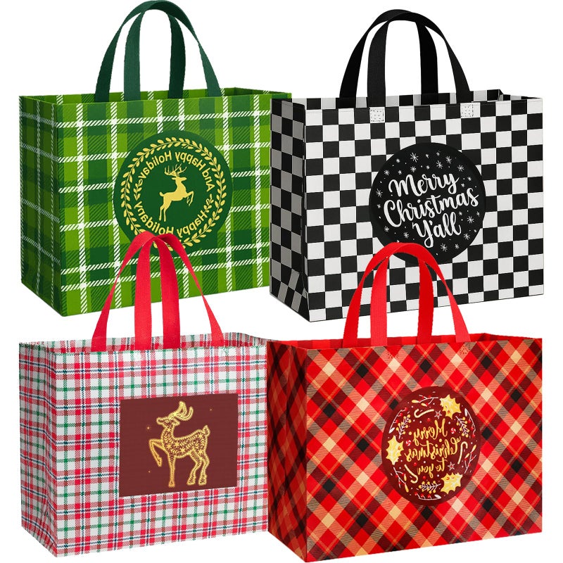 habgp 8 Pack Extra Large Christmas Gift Bags Reusable Tote Bags with Handle 169 x 126 x 67 NonWoven Christmas Gift Bags for Wrapping Shopping Gifts Holiday Xmas Party Gifts Favors - Image 2