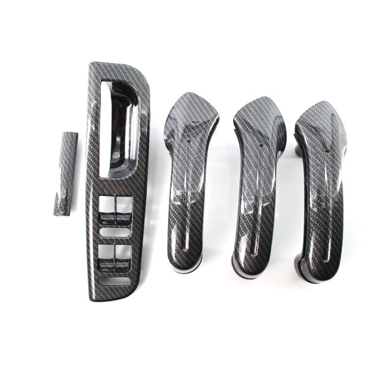 Master Window Switch Trim Bezel: Carbon Grain, High-Quality ABS, Bolt-On Design - Perfect Fit Control Panel + 3 Interior Door Grab Handle Set for Driver Side & Car Interior - Image 1