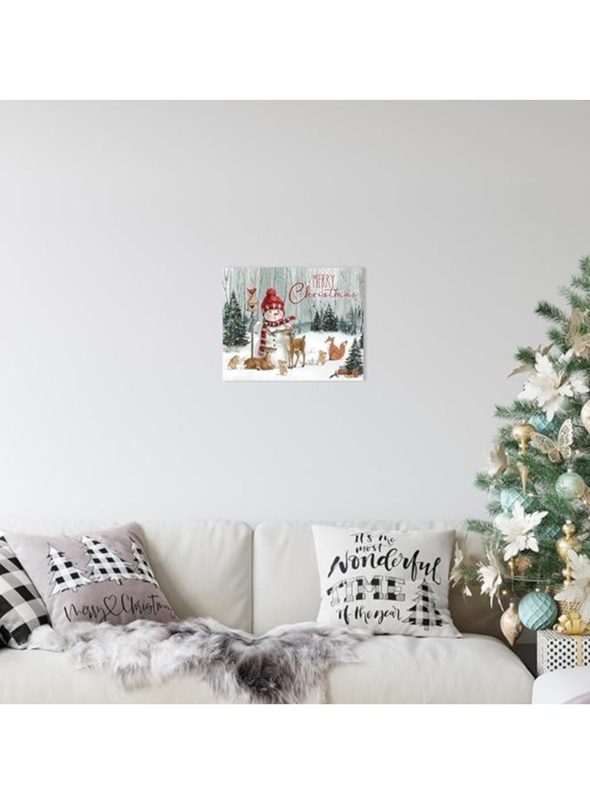 مؤسسة فكرة اليوم فكرة اليوم لفن الحائط لعيد الميلاد على شكل رجل ثلج | مطبوعات قماشية لمناظر طبيعية شتوية مع غزال وأرنب وملصقات عيد الميلاد لغرفة المعيشة وغرفة النوم وديكور المكتب مقاس 12 × 15 بوصة - Image 2