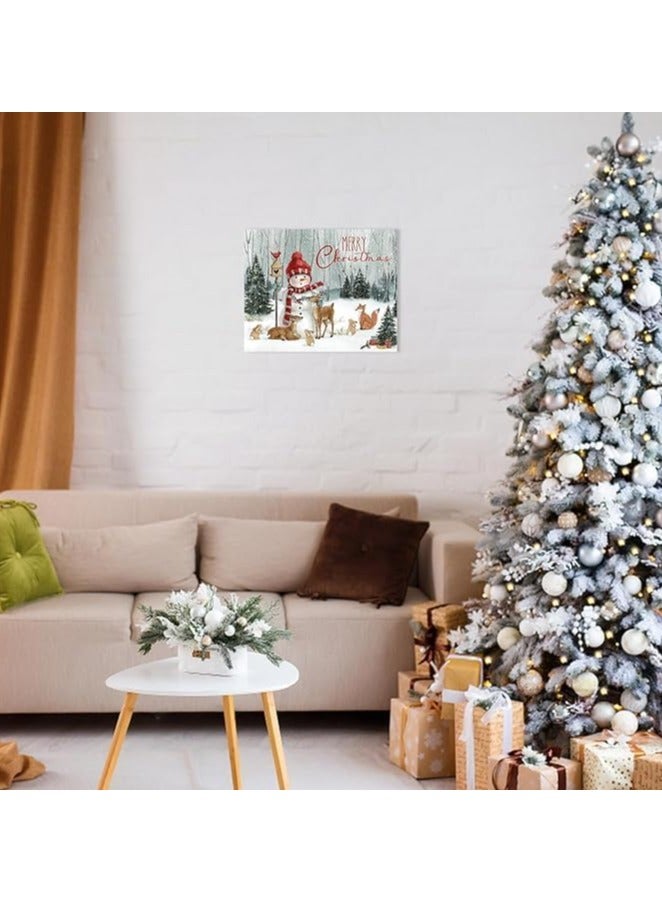 مؤسسة فكرة اليوم فكرة اليوم لفن الحائط لعيد الميلاد على شكل رجل ثلج | مطبوعات قماشية لمناظر طبيعية شتوية مع غزال وأرنب وملصقات عيد الميلاد لغرفة المعيشة وغرفة النوم وديكور المكتب مقاس 12 × 15 بوصة - Image 3