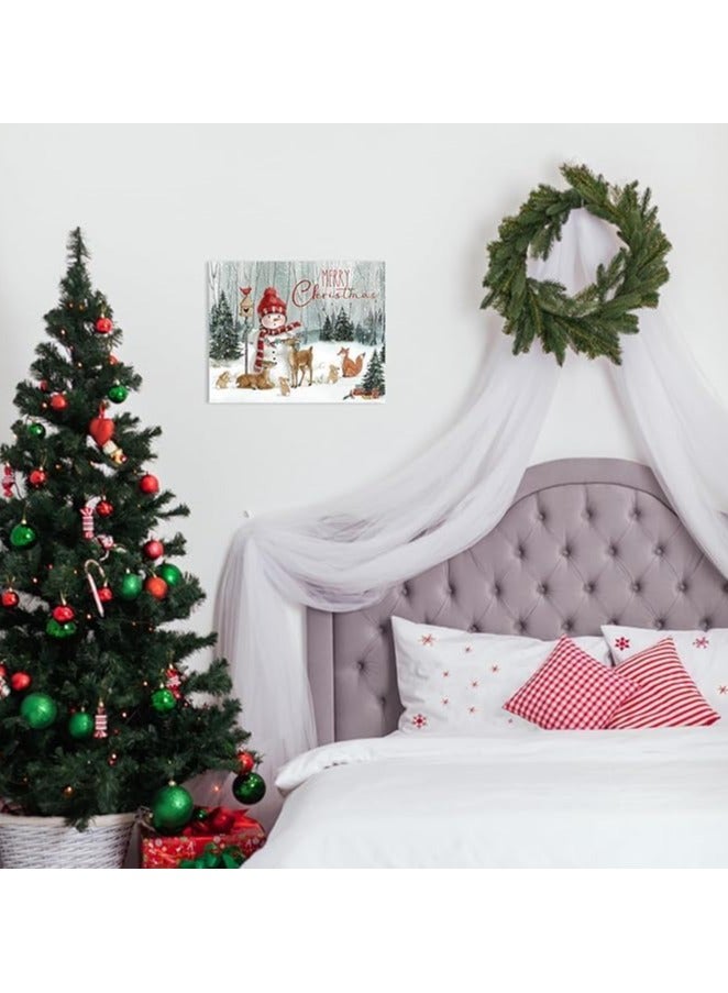 مؤسسة فكرة اليوم فكرة اليوم لفن الحائط لعيد الميلاد على شكل رجل ثلج | مطبوعات قماشية لمناظر طبيعية شتوية مع غزال وأرنب وملصقات عيد الميلاد لغرفة المعيشة وغرفة النوم وديكور المكتب مقاس 12 × 15 بوصة - Image 4