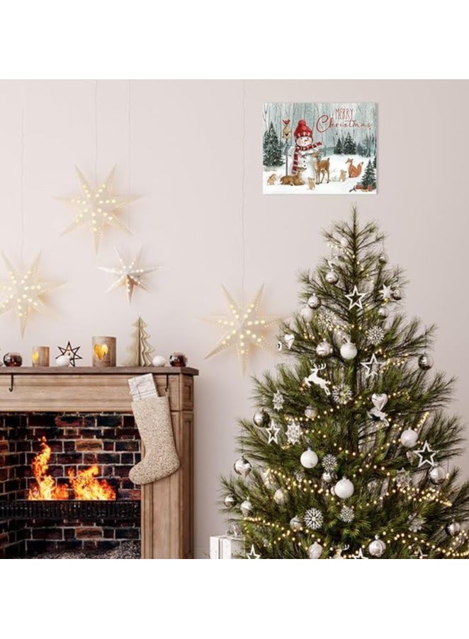 مؤسسة فكرة اليوم فكرة اليوم لفن الحائط لعيد الميلاد على شكل رجل ثلج | مطبوعات قماشية لمناظر طبيعية شتوية مع غزال وأرنب وملصقات عيد الميلاد لغرفة المعيشة وغرفة النوم وديكور المكتب مقاس 12 × 15 بوصة - Image 5