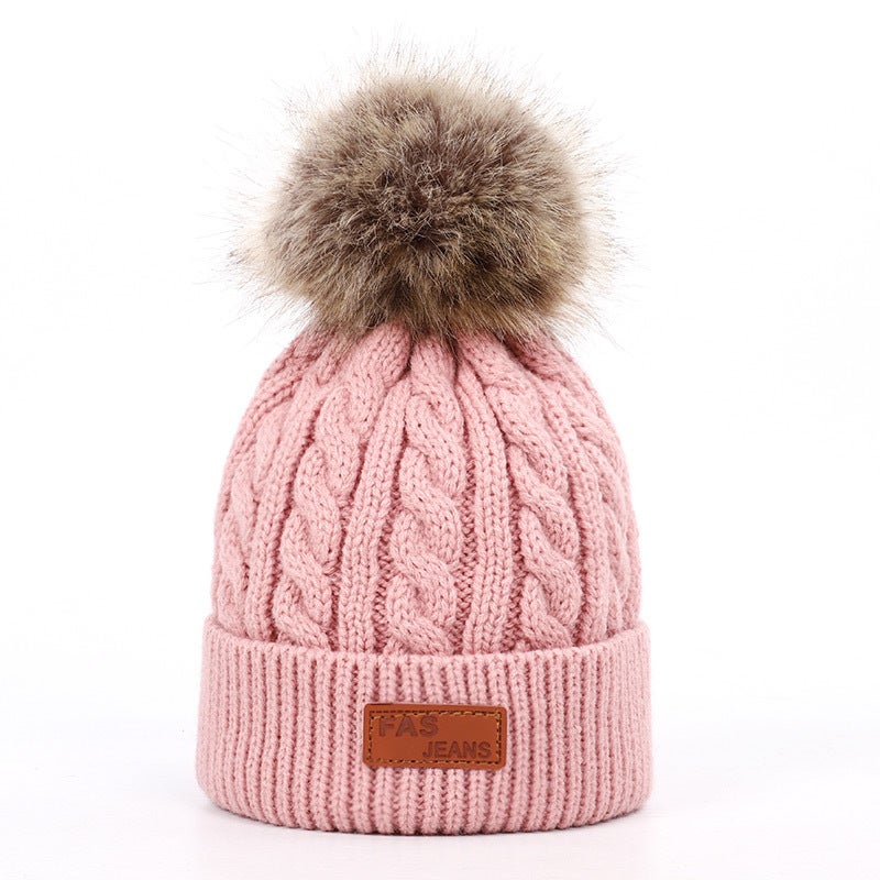 Kids Knit Beanie Scarf Set Winter Warm Pom-Pom Black scarf