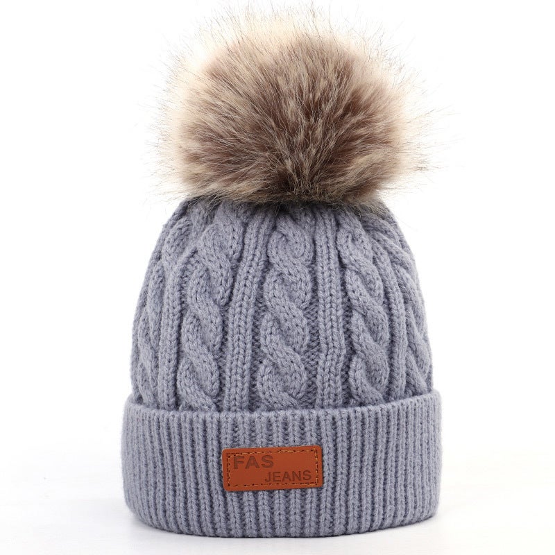 Kids Knit Beanie Scarf Set Winter Warm Pom-Pom Black scarf  - Image 5