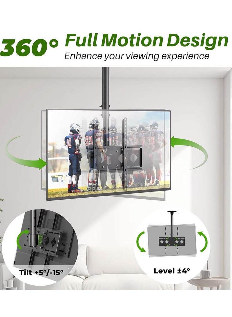 Gravity Ceiling TV Mount Bracket - Hanging TV Mount Fits Most 26-65 inch LED, LCD, OLED, Plasma Flat Screen TVs - Adjustable Height Full Motion 360¬∞ Rotation Tilting Swiveling Flip Down TV Mount - Image 4