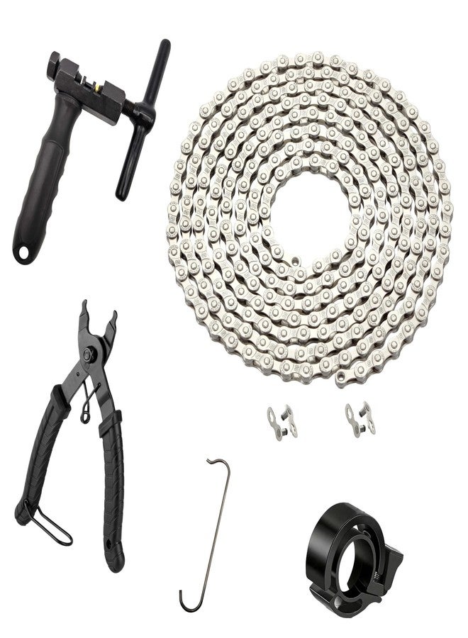 CUEQQY Bike Chain Kit 6/7/8 Speed 126 Links, Bike Chain Tool & Bicycle Bell, Chain Bike Replacement Kit for Hub Motor E-Bike, Mountain & Road Bikes - Image 1
