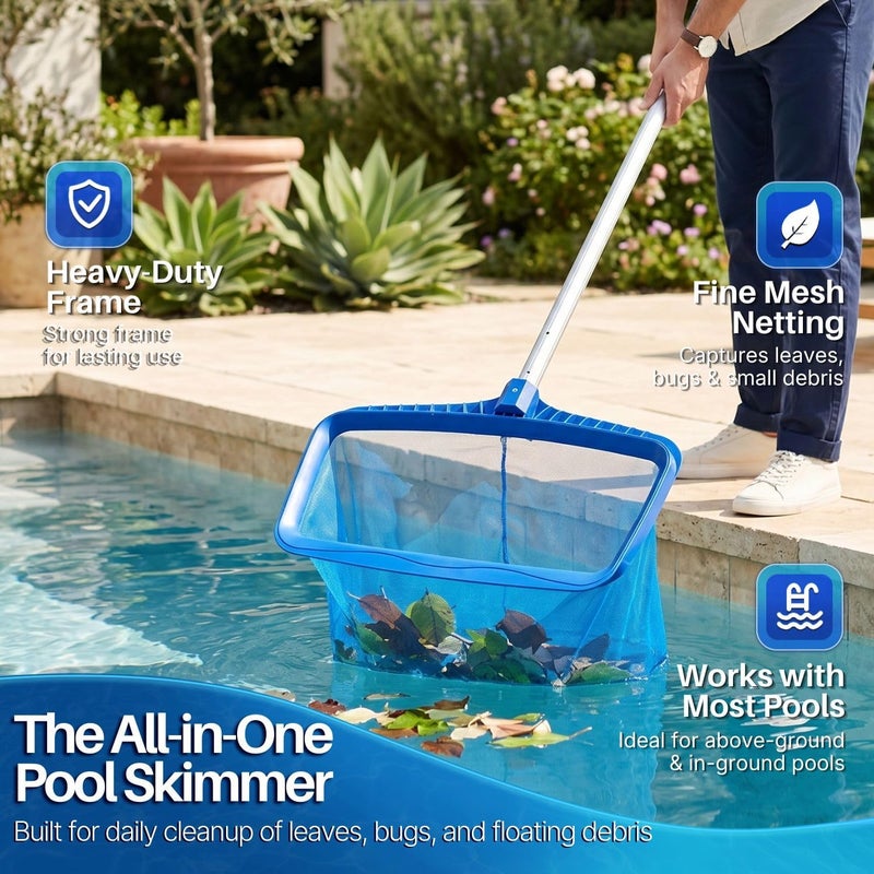 Flexzion 20" Pool Net Skimmer - Leaf Rake for Swimming Pool with Fine Mesh Net Catcher 15" Deep - Heavy Duty Pool Skimmer Net Replacement for Standard Pole Pool Cleaning Equipment - Image 3